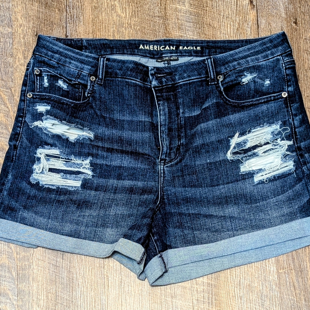 American Eagle Outfitters Women's Distressed Curvy -Midi Shorts